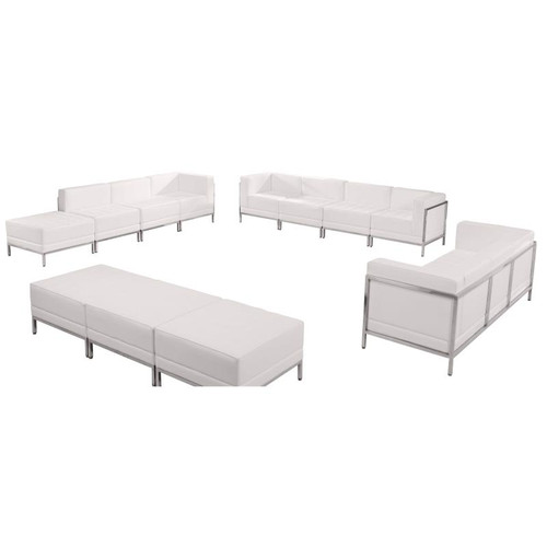 Flash Furniture ZB-IMAG-SET21-WH-GG White LeatherSoft With Integrated Stainless Steel Legs Modular Hercules Imagination Series Sofa Set, Lounge And Ottoman Set