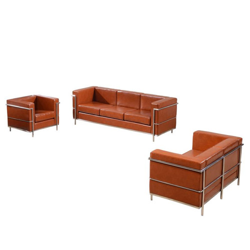 Flash Furniture ZB-REGAL-810-SET-COG-GG Cognac LeatherSoft With Integrated Stainless Steel Legs Hercules Regal Series Reception Set