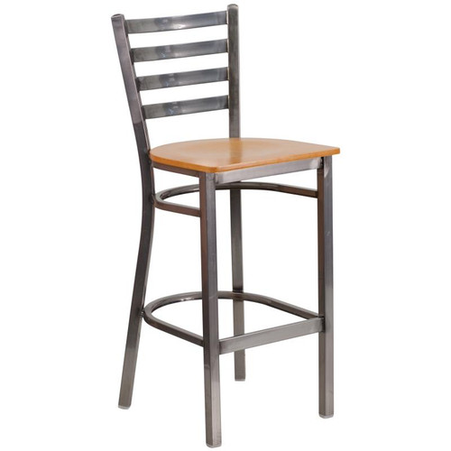 Flash Furniture XU-DG697BLAD-CLR-BAR-NATW-GG Natural Finish Seat With Ladder Back Steel Clear Coated Frame Hercules Series Restaurant Bar Stool