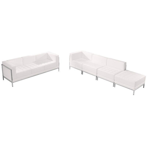 Flash Furniture ZB-IMAG-SET16-WH-GG White LeatherSoft With Integrated Stainless Steel Legs Modular Hercules Imagination Series Sofa