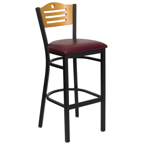 Flash Furniture XU-DG-6H3B-SLAT-BAR-BURV-GG Burgundy Vinyl Seat Steel Black Powder Coated Frame Hercules Series Restaurant Bar Stool