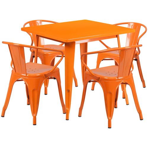 Flash Furniture ET-CT002-4-70-OR-GG Orange Steel Square Table Set with 4 Chairs