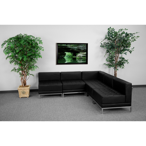 Flash Furniture ZB-IMAG-SECT-SET5-GG Black LeatherSoft With Stainless Steel Legs Modular Hercules Imagination Series Sectional