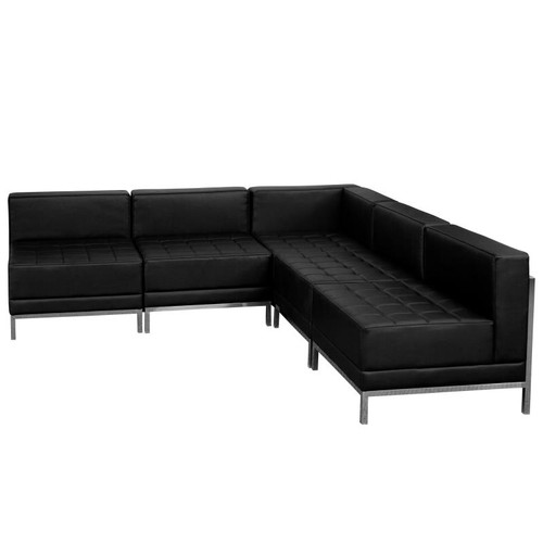 Flash Furniture ZB-IMAG-SECT-SET5-GG Black LeatherSoft With Stainless Steel Legs Modular Hercules Imagination Series Sectional