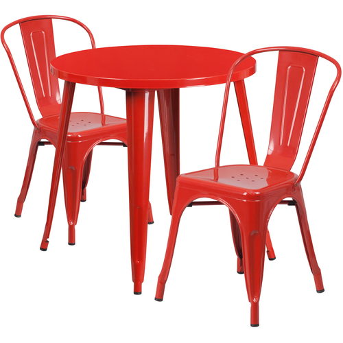 Flash Furniture CH-51090TH-2-18CAFE-RED-GG 30" Dia. x 29 1/2" H Red Metal Round Table and 2 Chair Set