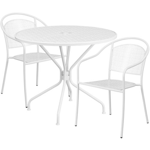 Flash Furniture CO-35RD-03CHR2-WH-GG 28" H White Steel Round Patio Table Set with 2 Chairs