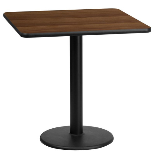 Flash Furniture XU-WALTB-2424-TR18-GG 24" W Square Walnut Laminated Dining Height Table with Round Pedestal Base