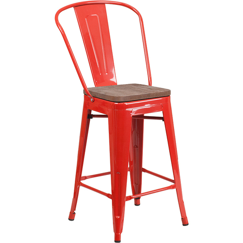 Flash Furniture CH-31320-24GB-RED-WD-GG Red Metal Curved Back With Vertical Slat Counter Height Bar Stool