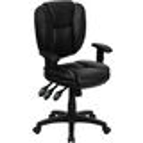 Flash Furniture GO-930F-BK-LEA-ARMS-GG Black Bonded Leather Padded Arms Mid Back Design Ergonomic Swivel Task Chair