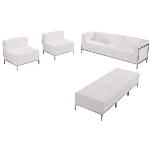 Flash Furniture ZB-IMAG-SET20-WH-GG White LeatherSoft With Integrated Stainless Steel Legs Modular Hercules Imagination Series Sofa Set, Chair And Ottoman Set