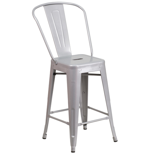 Flash Furniture CH-31320-24GB-SIL-GG Silver Galvanized Steel Counter Height Bar Stool