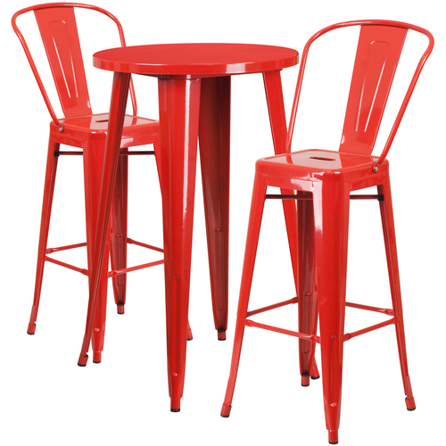 Flash Furniture CH-51080BH-2-30CAFE-RED-GG 24" Dia. x 41" H Red Metal Round Bar Height Table and 2 Bar Stool Set