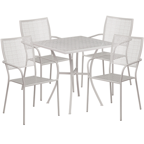 Flash Furniture CO-28SQ-02CHR4-SIL-GG 28" W x 28" D x 28 1/4" H Light Gray Steel Square Rain Flower Design Top Patio Table Set with 4 Chairs