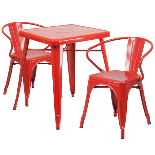 Flash Furniture CH-31330-2-70-RED-GG 23 3/4" W x 23 3/4" D x 29" H Red Galvanized Steel Square Table and 2 Chairs Set