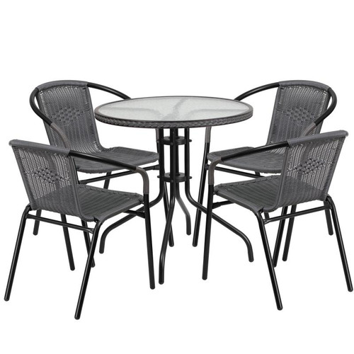 Flash Furniture TLH-087RD-037GY4-GG Gray Steel Round Table Set with 4 Chairs