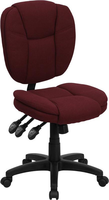 Flash Furniture GO-930F-BY-GG Burgundy Fabric Armless Mid Back Design Ergonomic Swivel Task Chair