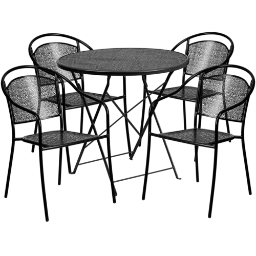 Flash Furniture CO-35SQ-03CHR4-GD-GG 35.5" W x 35.5" D x 28.75" H Gold Steel Square Patio Table Set with 4 Chairs