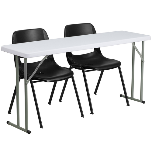 Flash Furniture RB-1860-2-GG Steel Rectangular Folding Training Table Set with 2 Chairs