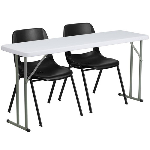 Flash Furniture RB-1860-2-GG Black Steel Rectangular Folding Training Table Set with 2 Chairs