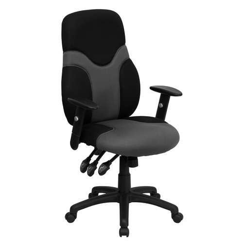 Flash Furniture BT-6001-GYBK-GG Black and Gray Padded Arms Heavy Duty Black Nylon Base Ergonomic Swivel Task Chair