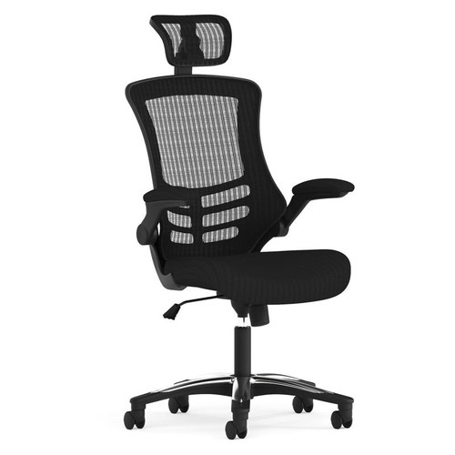 Flash Furniture BL-X-5H-GG Black Padded Arms Heavy Duty Black Nylon Base Executive Swivel Office Chair