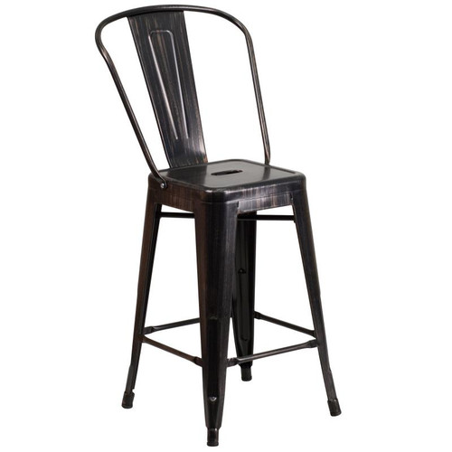 Flash Furniture CH-31320-24GB-BQ-GG Black And Antique Gold Galvanized Steel Counter Height Bar Stool