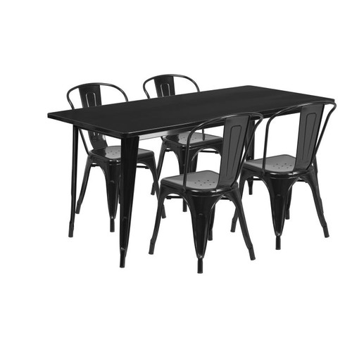 Flash Furniture ET-CT005-4-30-BK-GG Black Steel Square Table Set with 4 Chairs