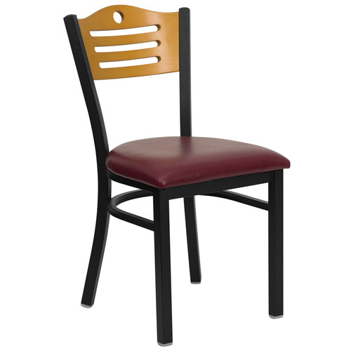 Flash Furniture XU-DG-6G7B-SLAT-BURV-GG Natural Finish Plywood Back Burgundy Vinyl Upholstered Seat Hercules Series Restaurant Chair