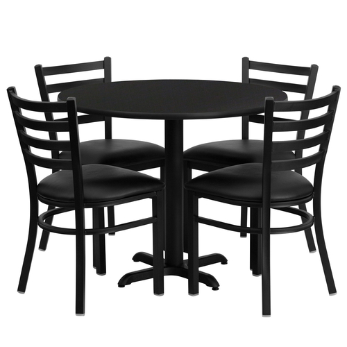 Flash Furniture HDBF1029-GG 36" Dia. x 30" H Black Laminate Finish Round Table Set with 4 Metal Ladder Back Chairs
