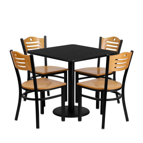 Flash Furniture MD-0010-GG 30" Dia. x 30" H Black Laminate Finish Square Table Set with 4 Slots and Circle Cutout Chairs