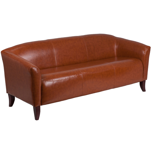 Flash Furniture 111-3-CG-GG Cognac LeatherSoft with Cherry Stained Wood Feet Hercules Imperial Series Reception Sofa