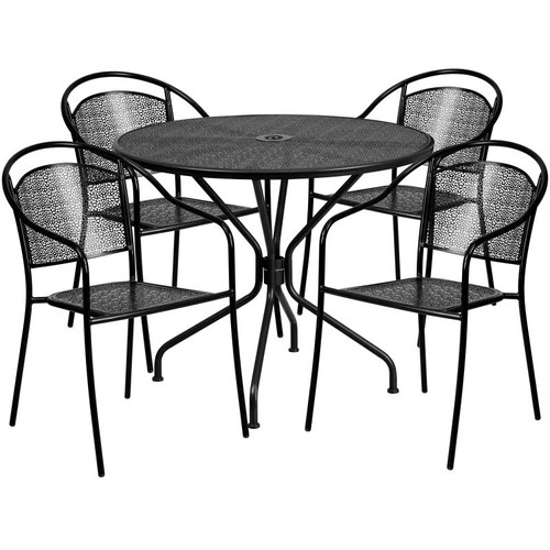 Flash Furniture CO-35RD-03CHR4-BK-GG 28" H Black Steel Round Patio Table Set with 4 Chairs