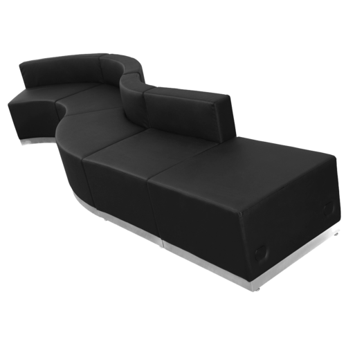Flash Furniture ZB-803-590-SET-BK-GG Black LeatherSoft with Brushed Stainless Steel Base Modular Hercules Alon Series Reception Configuration