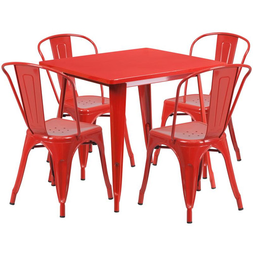 Flash Furniture ET-CT002-4-30-RED-GG Red Steel Square Table Set with 4 Chairs