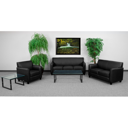 Flash Furniture BT-827-SET-BK-GG Black LeatherSoft with Sturdy Hardwood Construction Hercules Diplomat Series Reception Set