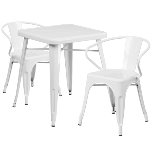 Flash Furniture CH-31330-2-70-WH-GG 23 3/4" W x 23 3/4" D x 29" H White Galvanized Steel Square Table and 2 Chairs Set