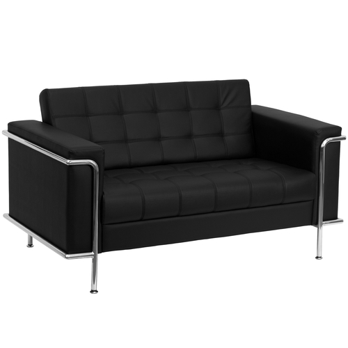 Flash Furniture ZB-LESLEY-8090-LS-BK-GG Black LeatherSoft With Integrated Stainless Steel Legs Hercules Lacey Series Loveseat