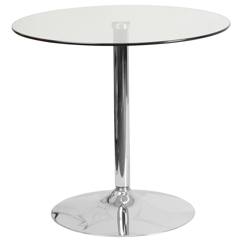 Flash Furniture CH-7-GG 31.5" Dia. Clear Glass Top Chrome Base with Protective Plastic Ring Round Table