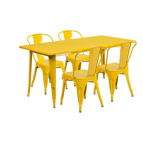 Flash Furniture ET-CT005-4-30-YL-GG Yellow Steel Rectangular Table Set with 4 Chairs