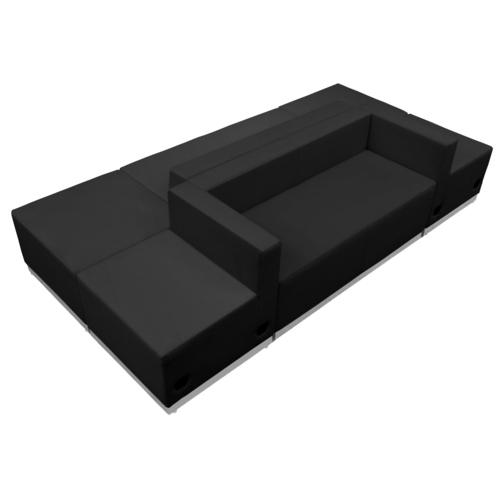 Flash Furniture ZB-803-500-SET-BK-GG Black LeatherSoft with Brushed Stainless Steel Base Modular Hercules Alon Series Reception Configuration