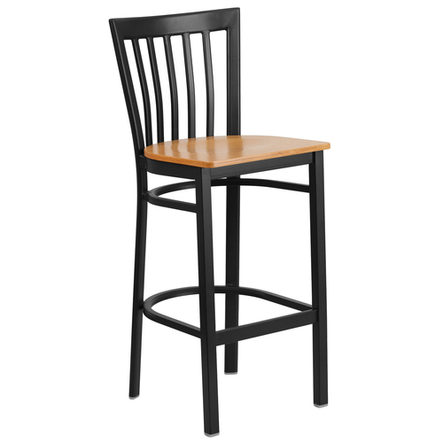 Flash Furniture XU-DG6R8BSCH-BAR-NATW-GG Natural Finish Seat With Schoolhouse Back Steel Black Powder Coated Frame Hercules Series Restaurant Bar Stool