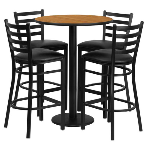 Flash Furniture RSRB1023-GG 30" Dia. x 42" H Natural Laminate Finish Round Table Set with 4 Metal Ladder Back Metal ladder Back Bar Stools