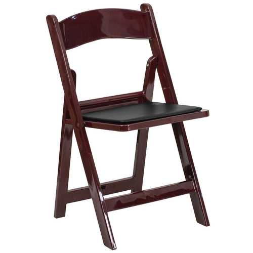 Flash Furniture LE-L-1-MAH-GG Mahogany Black Vinyl Upholstered Seat and Resin Back Hercules Series Folding Chair
