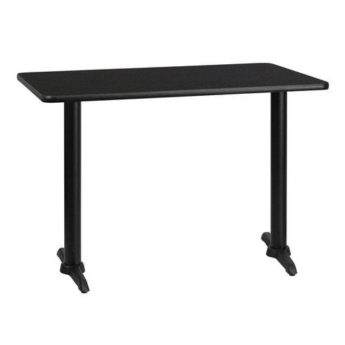 Flash Furniture XU-BLKTB-3042-T0522-GG 42" W Black Cast Iron Column Powder Coated and Laminate Finish 2 T-Bases Rectangular Table