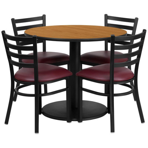 Flash Furniture RSRB1007-GG 36" Dia. x 30" H Natural Laminate Finish Round Table Set with 4 Metal Ladder Back Metal Ladder Back Chairs