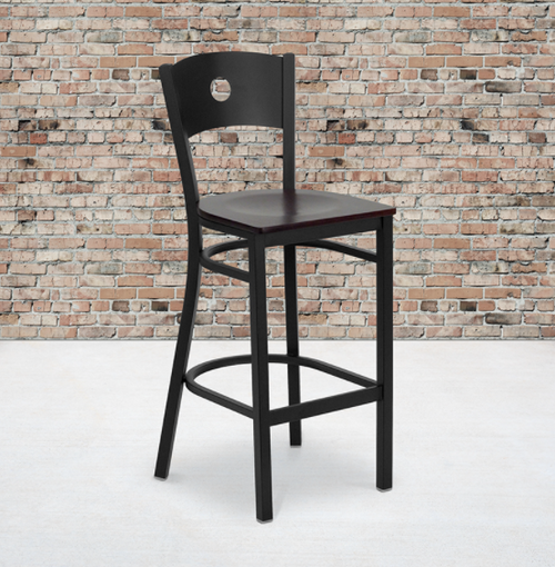 Flash Furniture XU-DG-60120-CIR-BAR-MAHW-GG Mahogany Finish Seat Steel Black Powder Coated Frame Hercules Series Restaurant Bar Stool