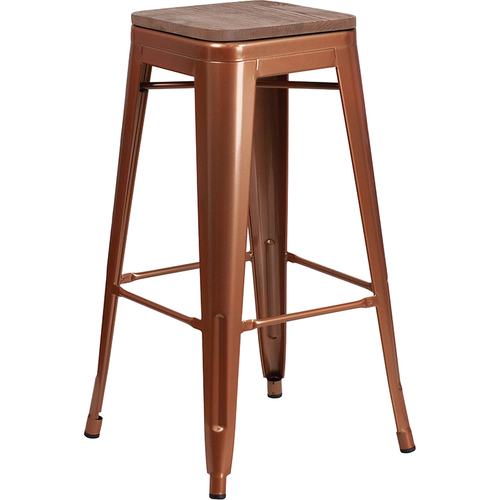 Flash Furniture ET-BT3503-30-POC-WD-GG Copper Galvanized Steel with Textured Wood Seat Bar Stool
