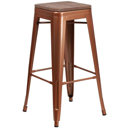 Flash Furniture ET-BT3503-30-POC-WD-GG Copper Galvanized Steel with Textured Wood Seat Bar Stool