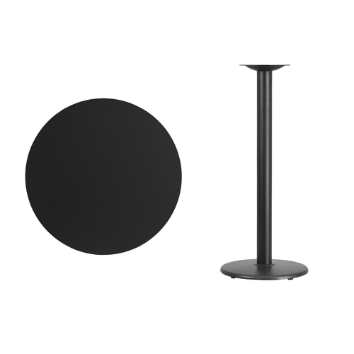 Flash Furniture XU-RD-30-BLKTB-TR18B-GG Black Laminate Round Top PVC T-Mold Edge Table