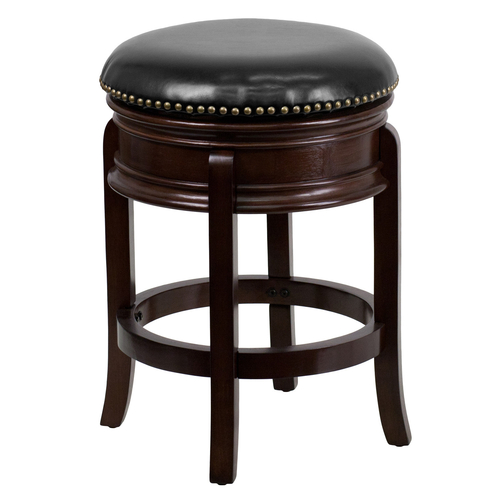 Flash Furniture TA-68824-CA-CTR-GG Black LeatherSoft Wood Frame with Cappuccino Finish Counter Height Swivel Bar Stool